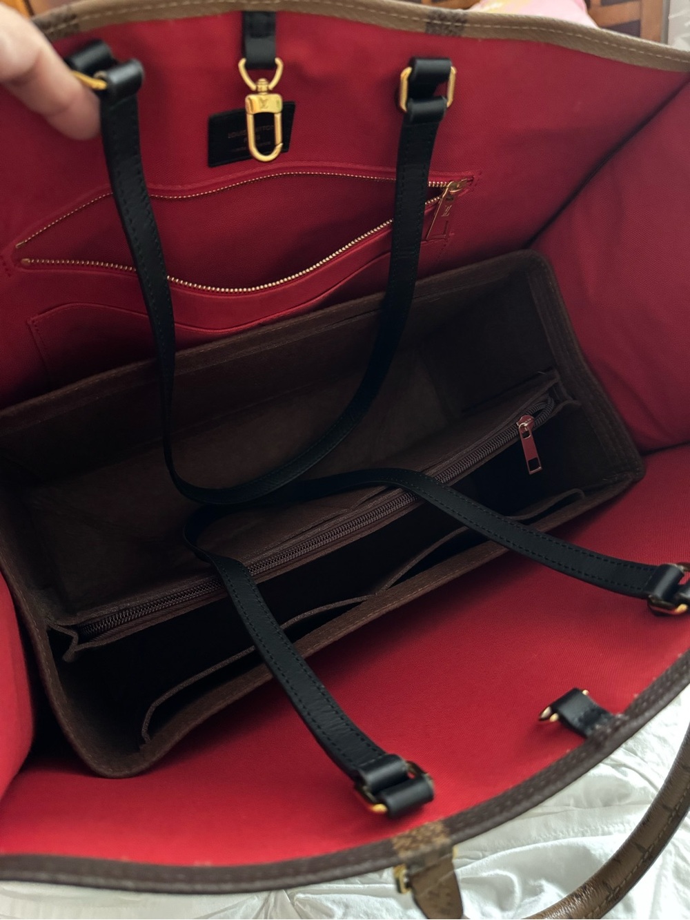 Louis Vuitton OTG Brown Monogram Canvas Tote with Red Trim - Picture 12 of 16